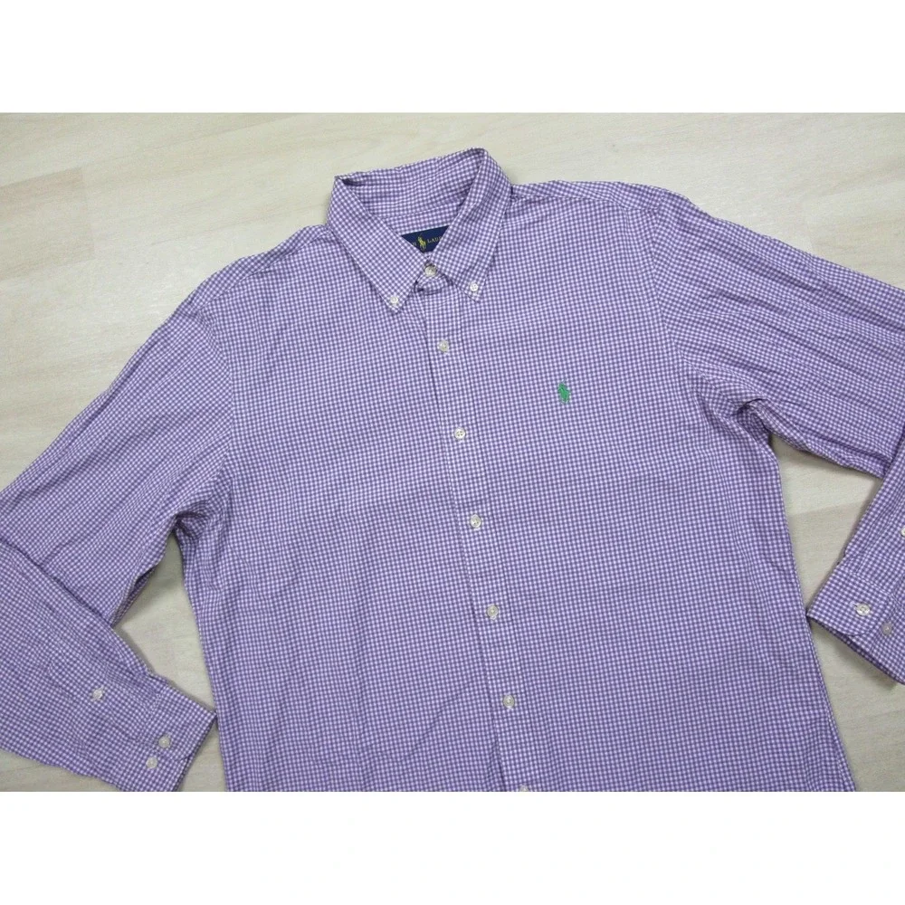 Polo Ralph Lauren Shirt Men's (L) Purple Gingham Plaid Button Down Preppy Y2K